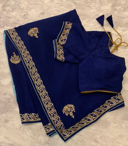 Navy blue chiffon Saree