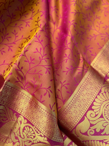 Gold and magenta dual tone silk Saree